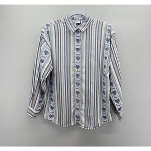 Vintage Maggie & Max Heart Stripe Button‎ Down Shirt